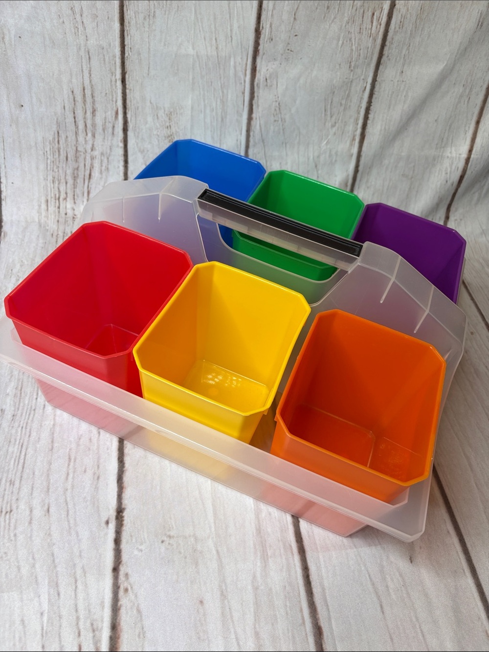 Large Storage Caddy With 6 Colorful Removable Storage Cups For Classroom or Home